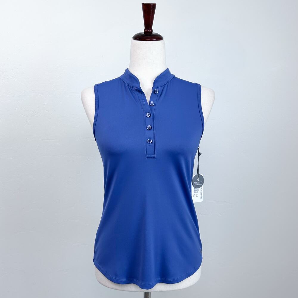 Lija SMALL Grotto Blue Polo Button-Up Sleeveless Tank Athletic Golf Top NWT
